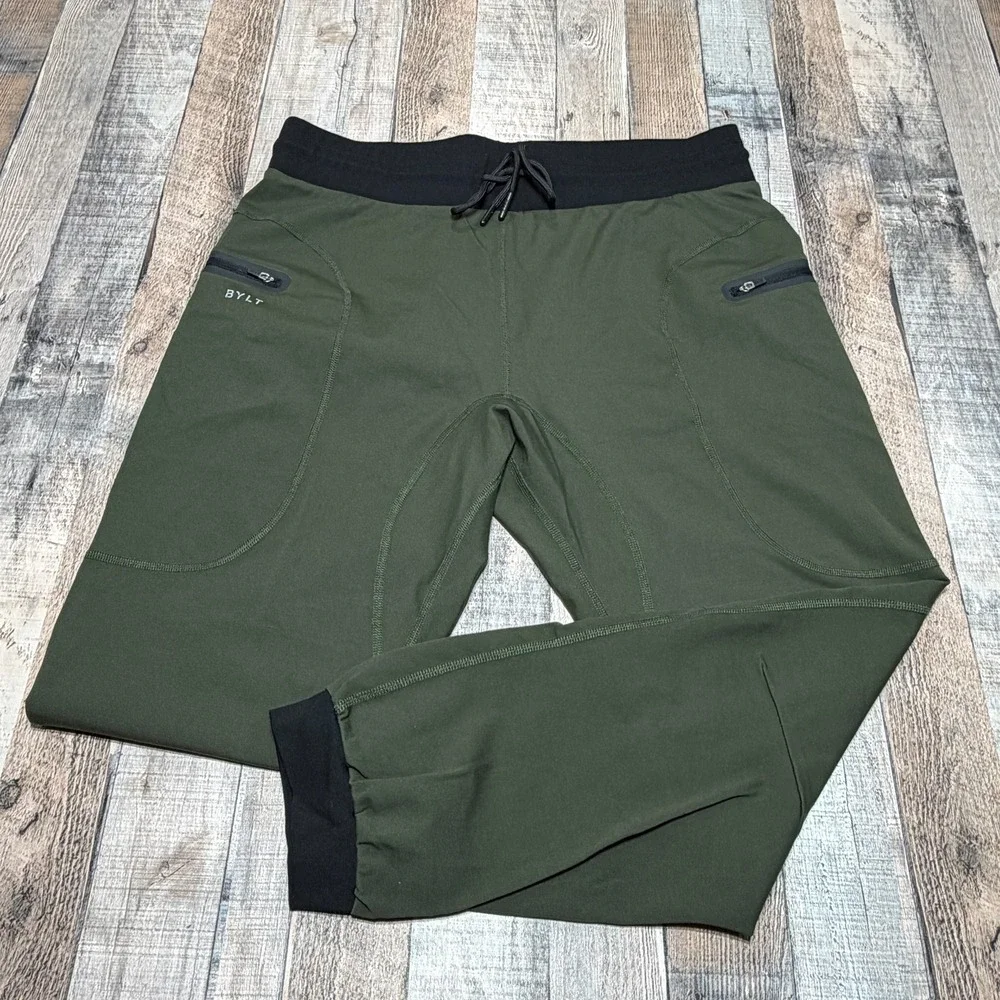 BYLT Premium Jogger Mens XL Olive Green Black Tapered Athletic Techwear Pants